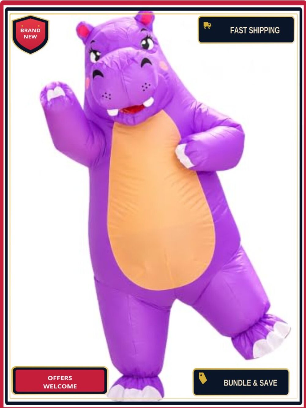 Inflatable Hippo Costume Adult Blow Up Suit with Fan Funny Party
